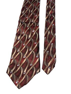 Stafford Mens Silk Tie Geometric Pattern Red Brown Beige Necktie